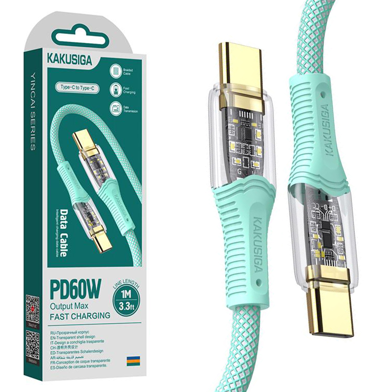 Kaku (KSC-809) - Cablu Date si Incarcare, USB-C, PD60W, QC3.0, Braided, LED Power, 1m | Green