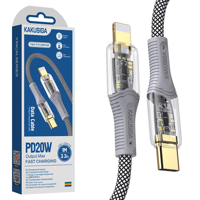 Kaku (KSC-809) - Cablu Date si Incarcare, USB-C la Lightning, PD20W, QC3.0, Braided, LED Power, 1m, Black