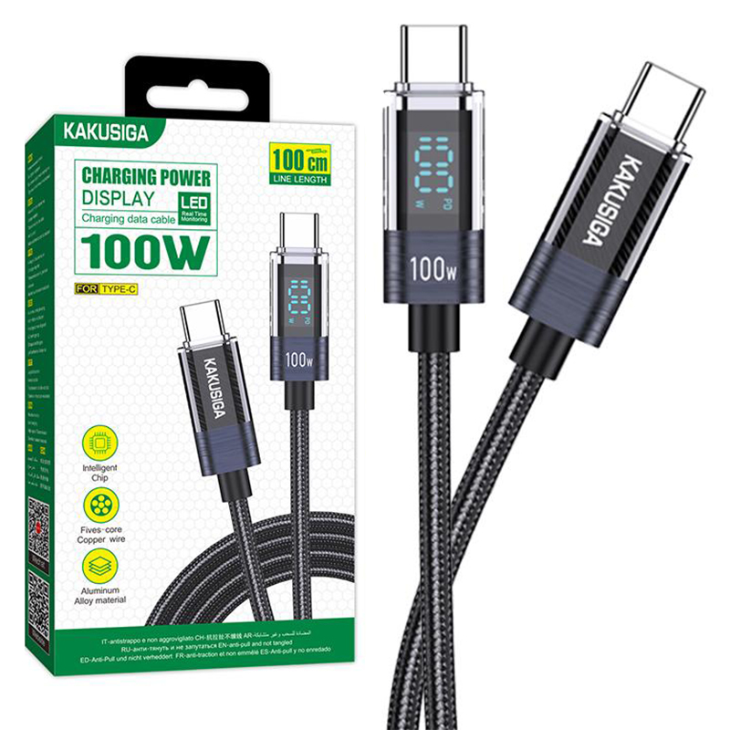 Kaku (KSC-971) - Cablu Date si Incarcare, USB-C, PD100W, QC3.0, Braided, LED Power, 1m, Black
