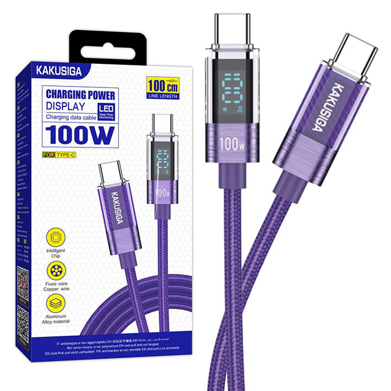 Kaku (KSC-971) - Cablu Date si Incarcare, USB-C, PD100W, QC3.0, Braided, LED Power, 1m, Purple