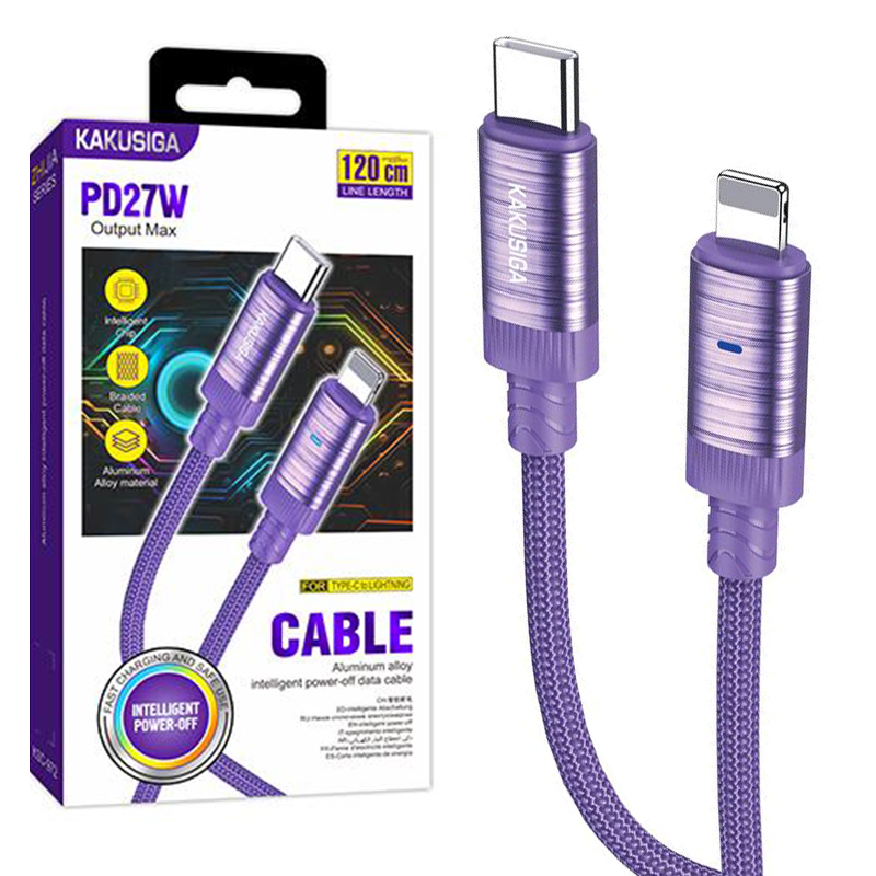 Kaku (KSC-972) - Cablu Date si Incarcare, USB-A la Lightning, 3A, Smart On-Off, Braided, 1m, Purple