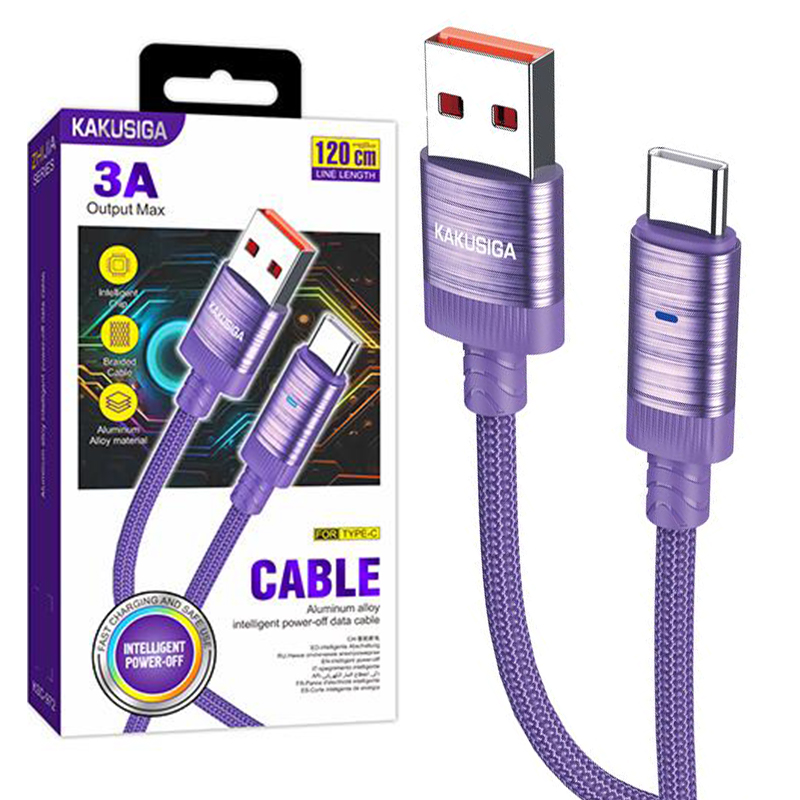Kaku (KSC-972) - Cablu Date si Incarcare, USB-A la USB-C, 3A, Smart On-Off, Braided, 1m, Purple