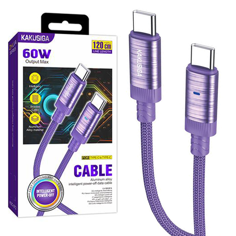 Kaku (KSC-972) - Cablu Date si Incarcare, USB-C, PD60W, QC3.0, Smart On-Off, Braided, 1m, Purple