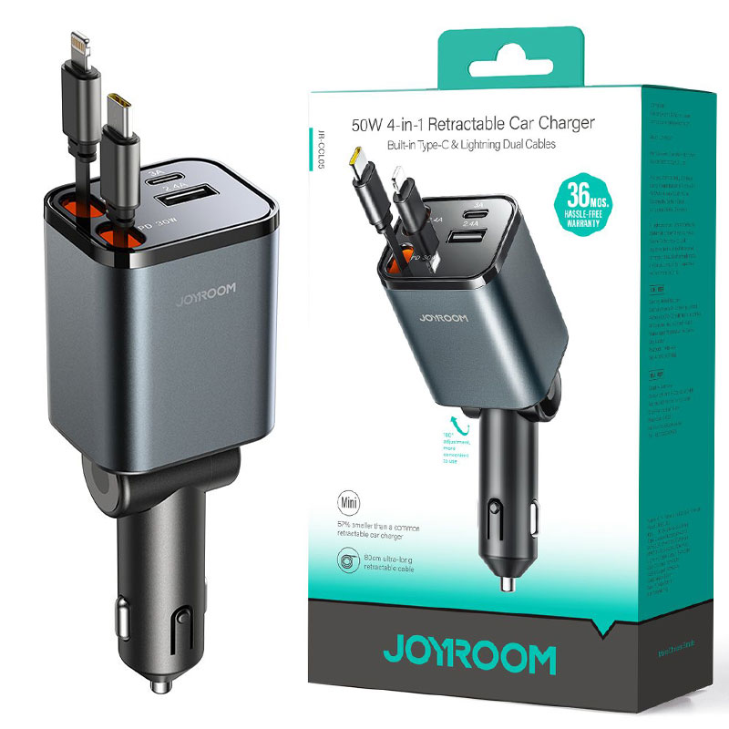Joyroom (JR-CCL05) » Incarcator Auto + Cablu USB-C/Lightning, 1m, (PD30W+QC3.0) 1xUSB-C, 1xUSB, Dual Cable, GRAY