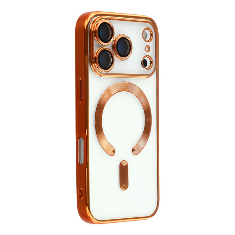 Husa Plating DeLux » iPhone 17 Pro, cu MagSafe, ElectroPlated, Clear, frame ORANGE