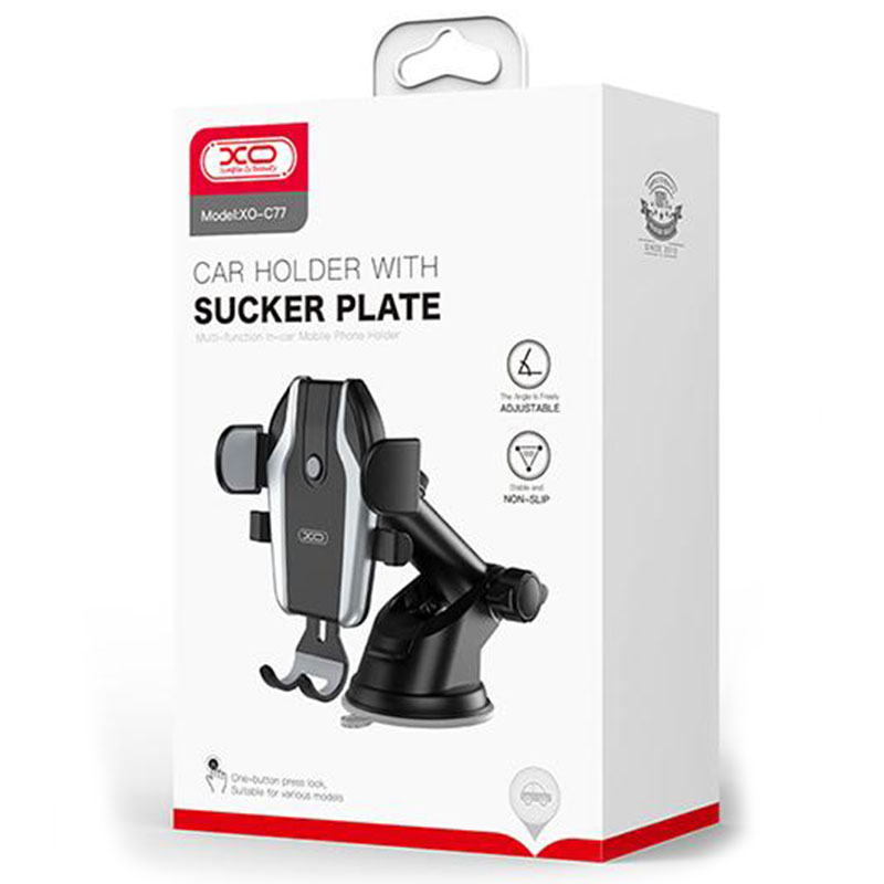 XO (C77) - Suport Auto, cu cleme laterale, montaj Bord, AutoGravity, MultiAngle, brat telescopic, Black/Silver