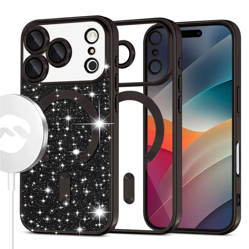 Husa MagSparks » iPhone 17 Pro Max, Glitter, Dual Layer, Lens Cover, BLACK