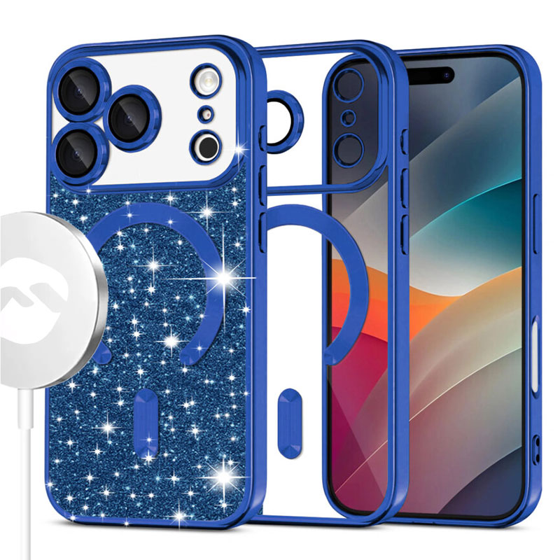 Husa MagSparks » iPhone 17 Pro Max, Glitter, Dual Layer, Lens Cover, Deep deep BLUE