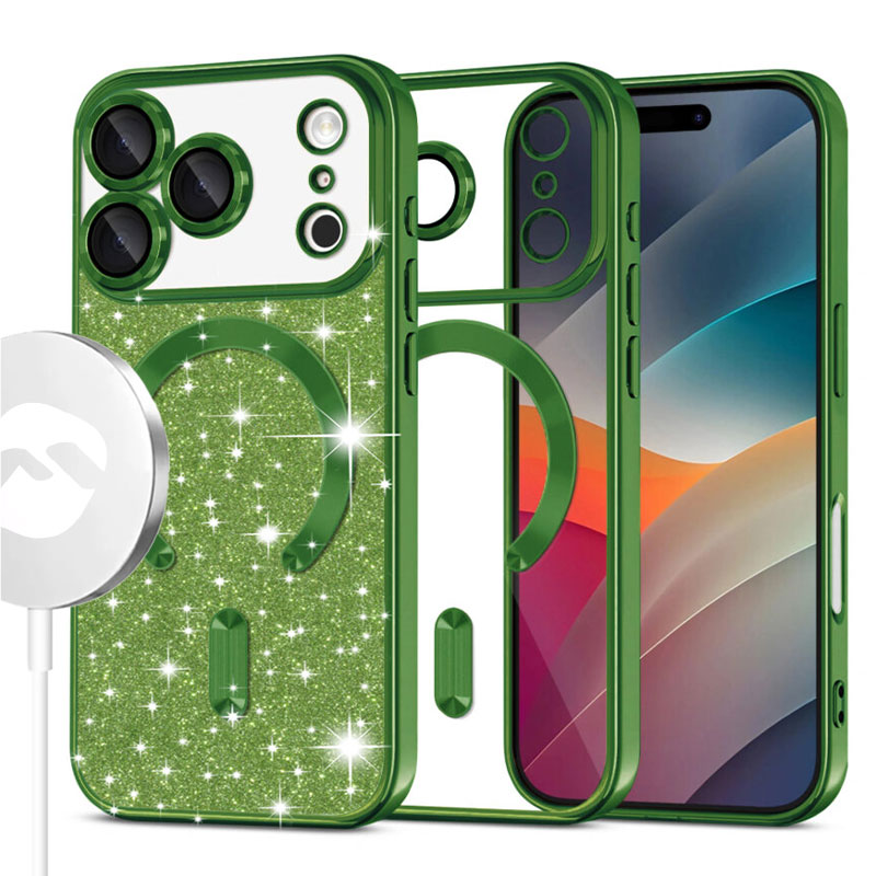 Husa MagSparks » iPhone 17 Pro Max, Glitter, Dual Layer, Lens Cover, Deep deep GREEN