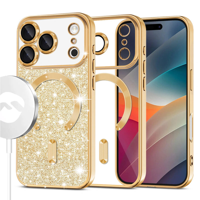Husa MagSparks » iPhone 17 Pro Max, Glitter, Dual Layer, Lens Cover, GOLD