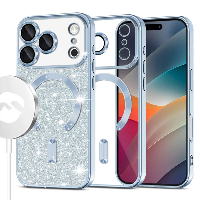 Husa MagSparks » iPhone 17 Pro Max, Glitter, Dual Layer, Lens Cover, Light light BLUE