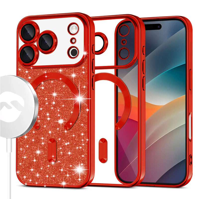 Husa MagSparks » iPhone 17 Pro, Glitter, Dual Layer, Lens Cover, RED