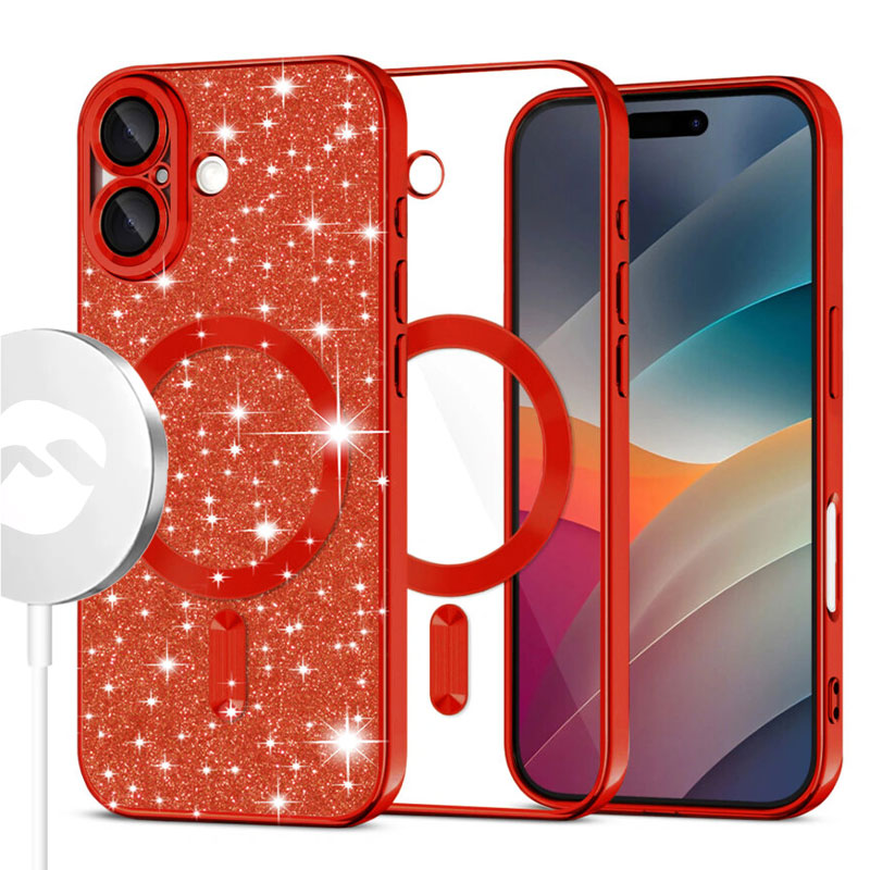 Husa MagSparks » iPhone 17, Glitter, Dual Layer, Lens Cover, RED