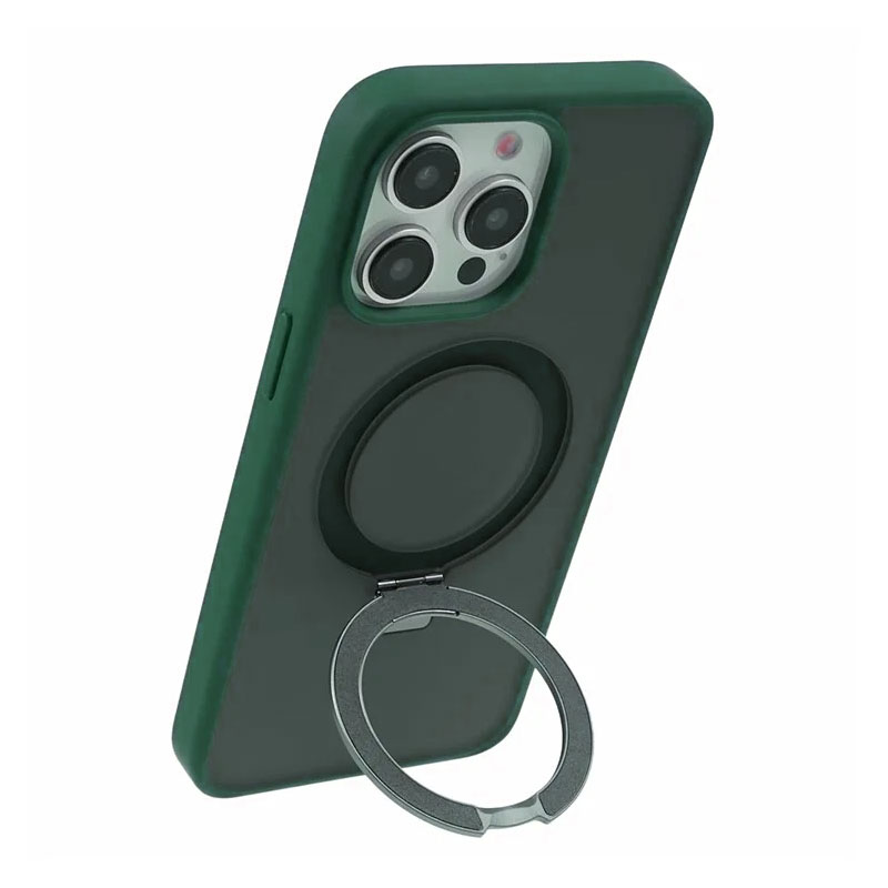 Husa Mike » iPhone 15, AntiDrop, cu MagSafe, Inel Stand, Gray / Green