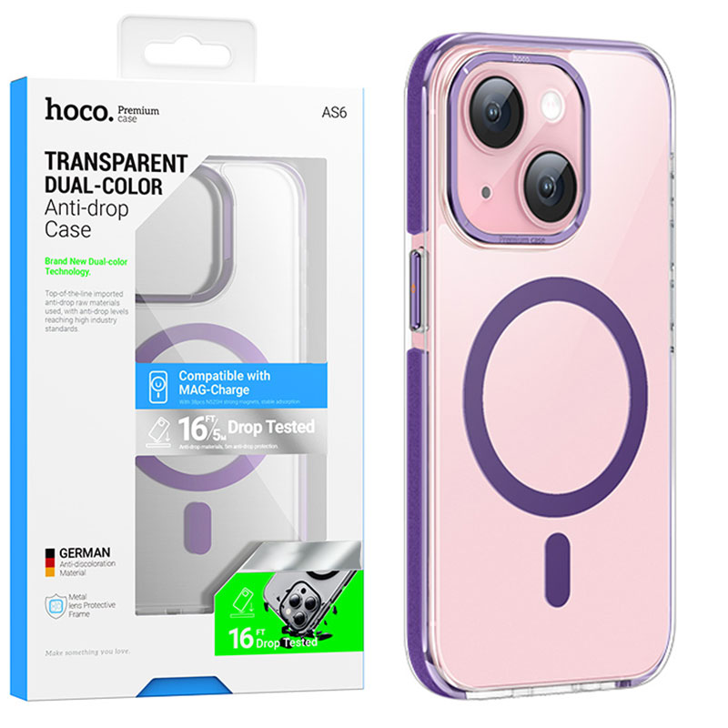 Husa Hoco (AS6) » iPhone 15 - MagSafe, GripEdge, Clear / Purple