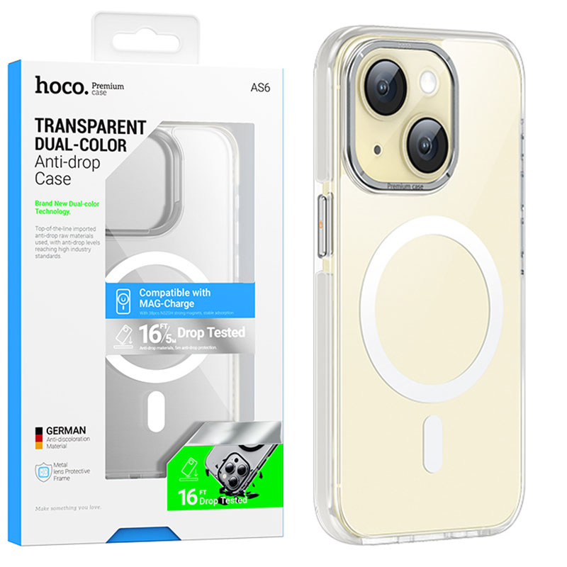 Husa Hoco (AS6) » iPhone 15 - MagSafe, GripEdge, Clear / Grey