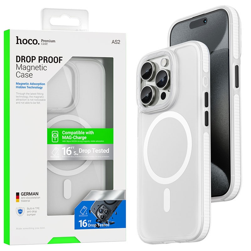 Husa Hoco (AS2) » iPhone 15 Pro Max - MagSafe, GripEdge, Matte, White
