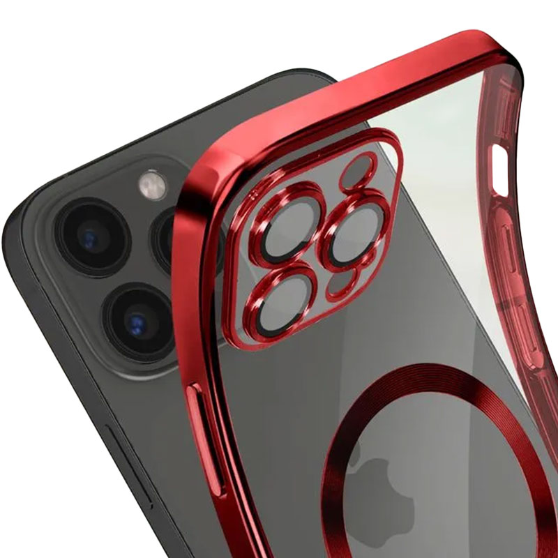 Husa Plating - iPhone 15 Pro Max - silicon cu MagSafe, Slim, Clear, Red