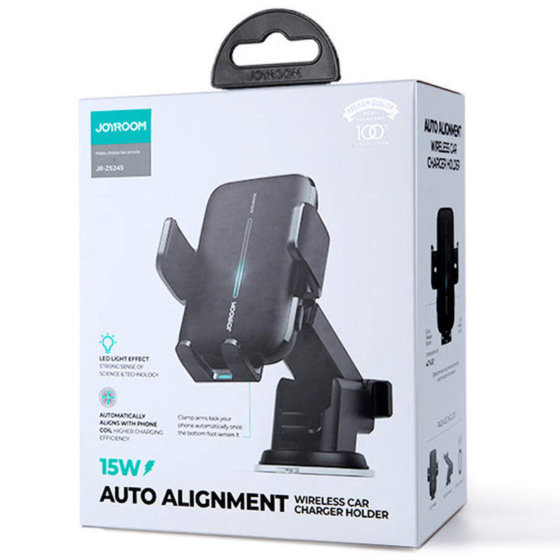 Joyroom (ZS245) - Suport Auto cu incarcare Wireless, cleme laterale, montaj Bord, MultiAngle, brat ajustabil, Black
