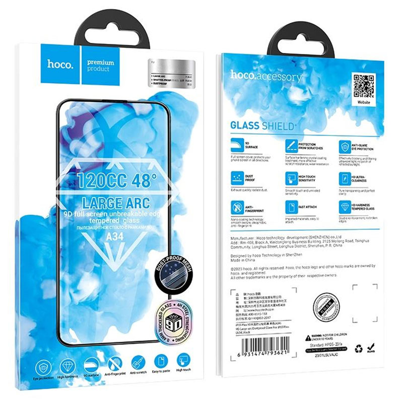 Hoco (A34) » Folie Clear » iPhone 15 Pro Max - DustProof, HD Glass