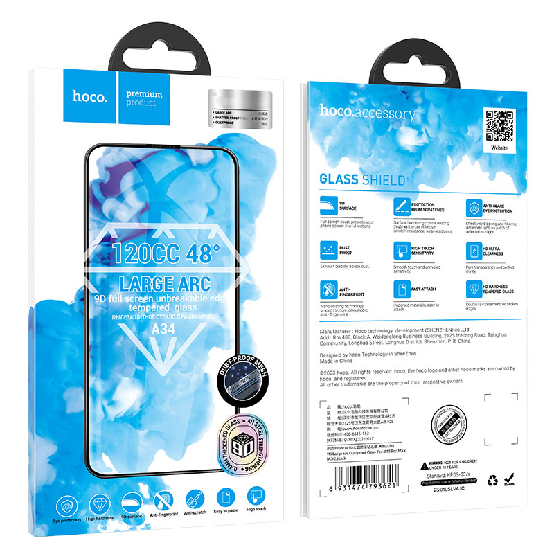 Hoco (A34) » Folie Clear » iPhone 15 Pro - DustProof, HD Glass