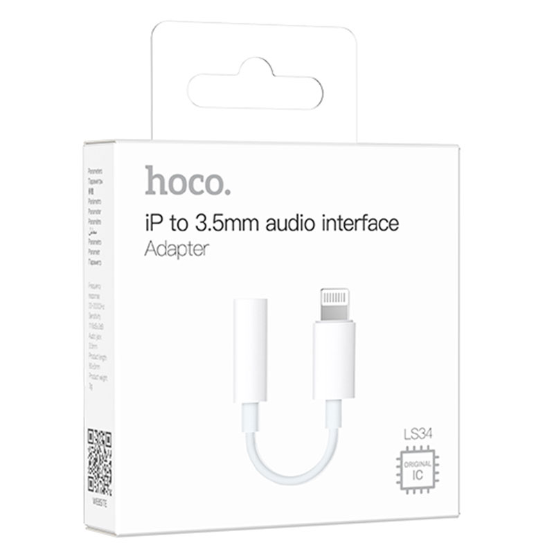 Hoco (LS34) - Cablu Audio, Lightning la Jack 3.5mm (F) - 8cm, White