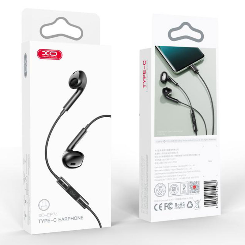 XO (EP74) - Casti cu Fir, In Ear, USB-C, 1.2m, Mic & Volume Key, HiFi, Black