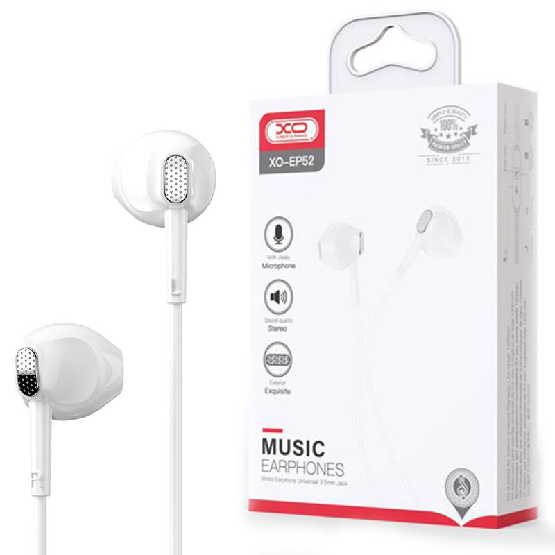 XO (EP52) - Casti cu Fir, In Ear, 3.5mm, 1.2m, Mic & Volume Key, HiFi, White