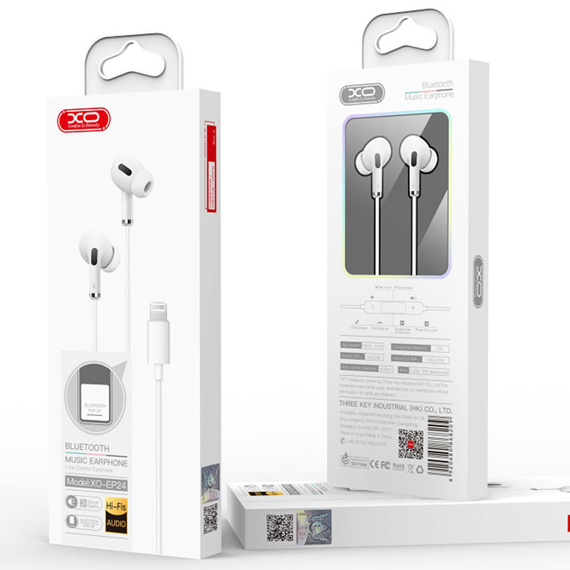 XO (EP24) - Casti cu Fir, In Ear, Lightning, 1.2m, BT Conect Pop-Up, HiFi, White