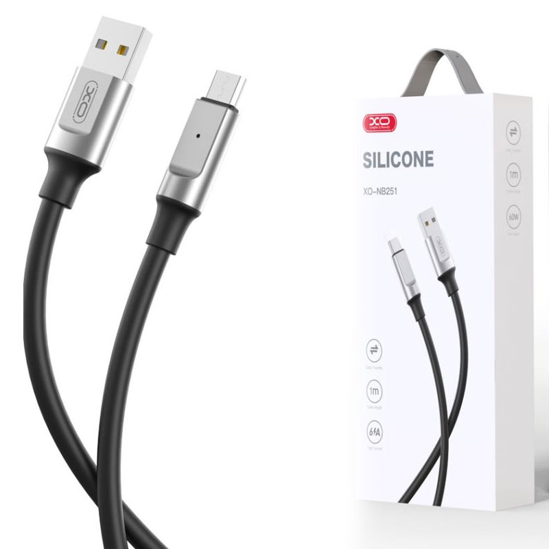 XO (NB251) - Cablu Date si Incarcare, USB-A la MicroUSB, 6A, Metallic, 1m, Black