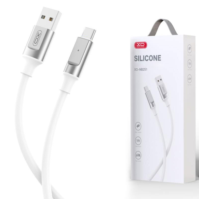 XO (NB251) - Cablu Date si Incarcare, USB-A la USB-C, 6A, Metallic, 1m, White