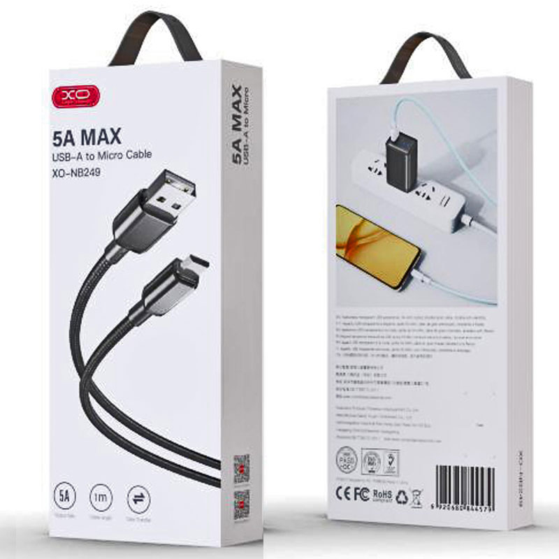XO (NB249) - Cablu Date si Incarcare, USB-A la MicroUSB, 5A, Braided, 1m, Black