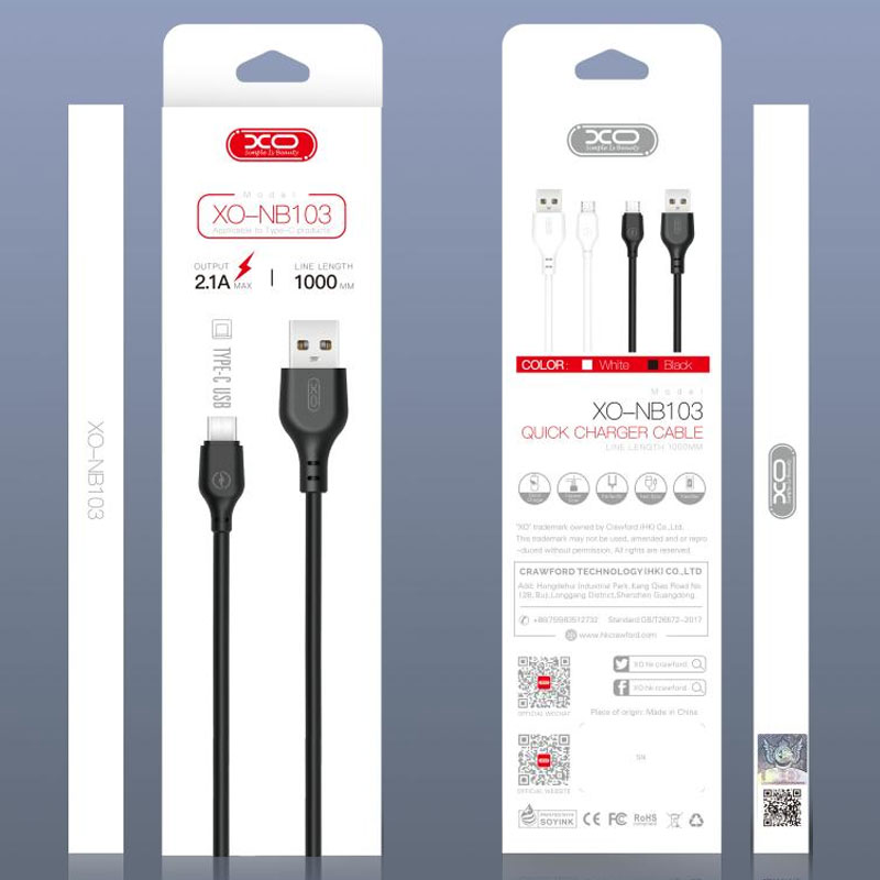 XO (NB103) - Cablu Date si Incarcare, USB-A la USB-C, 2.1A, Fast Charging, 1m, Black