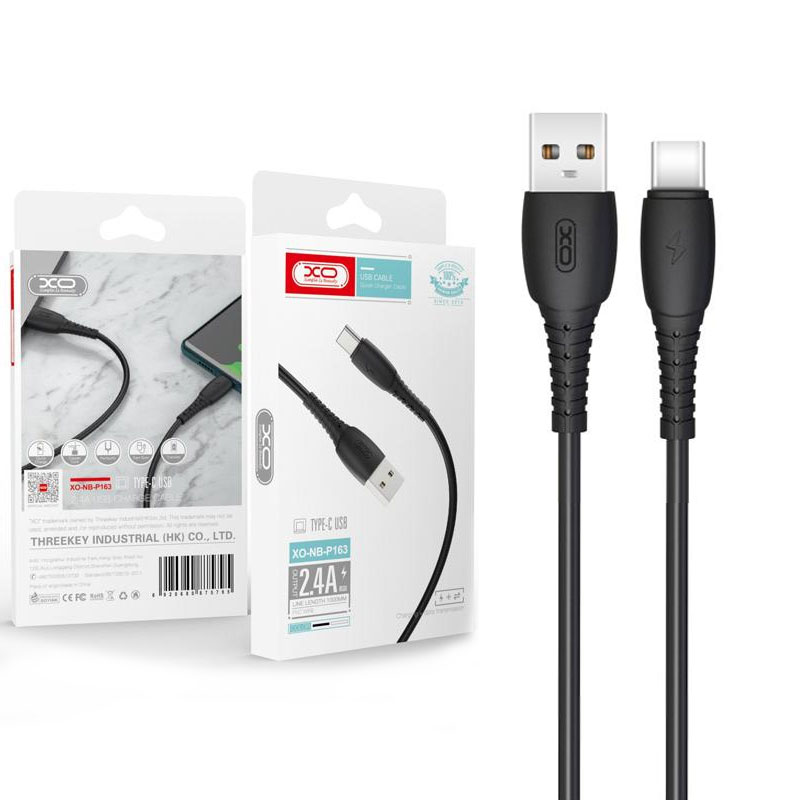 XO (NB-P163) - Cablu Date si Incarcare, USB-A la USB-C, 2.4A, 1m, Black