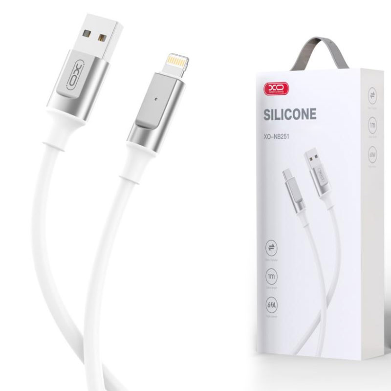 XO (NB251) - Cablu Date si Incarcare, USB-A la Lightning, 6A, Metallic, 1m, White