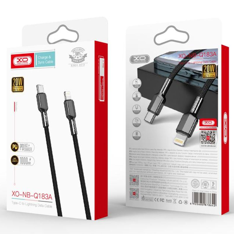XO (NB183A) - Cablu Date si Incarcare, USB-C la Lightning, PD20W, QC3.0, 1m, Black