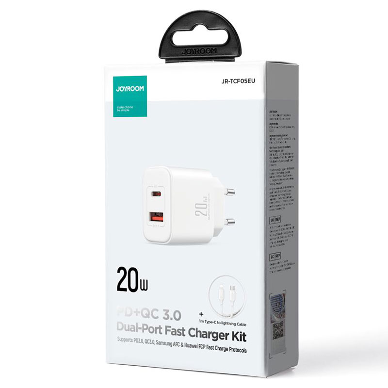 Joyroom (JR-TCF05) - Incarcator Retea + Cablu Lightning, 20W, 1xUSB-C, 1xUSB-A, PD, QC 3.0, White