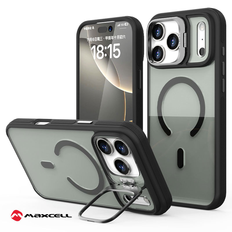 Husa KickStand » iPhone 15 Pro, Heavy Grip, MagCase, CamBracket, BLACK