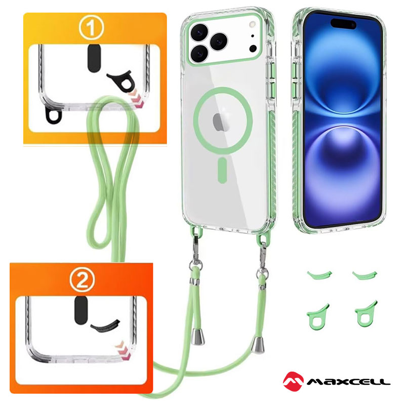 Husa MagFrame » iPhone 14 Pro Max, AntiDrop 2in1, Snur Detasabil, CLEAR / GREEN frame
