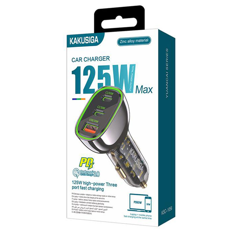 Kaku (KSC-1056) - Incarcator Auto, 125W, 2xUSB-C, 1xUSB-A, PD, QC 3.0, Black