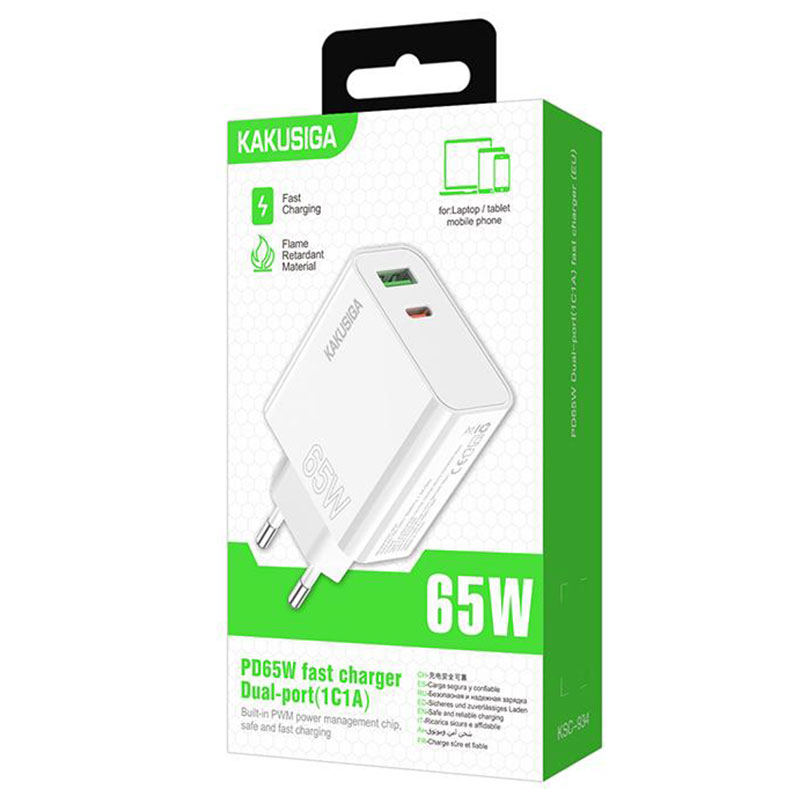Kaku (KSC-934) - Incarcator Retea, 65W, 1xUSB-C, 1xUSB-A, PD, QC 3.0, White