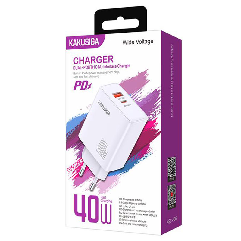 Kaku (KSC-936) - Incarcator Retea, 40W, 1xUSB-C, 1xUSB-A, PD, QC 3.0, White