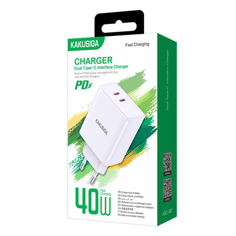 Kaku (KSC-922) - Incarcator Retea, 40W, 2xUSB-C, PD, White