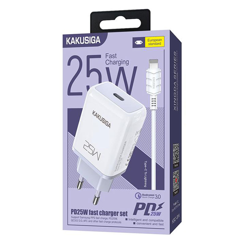 Kaku (KSC-814) - Incarcator Retea + Cablu Lightning, 25W, 1xUSB-C, PD, White
