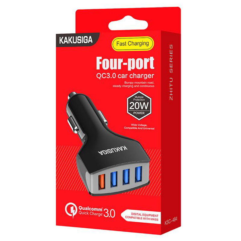 Kaku (KSC-484) - Incarcator Auto, 20W, 4xUSB-A, QC 3.0, Black