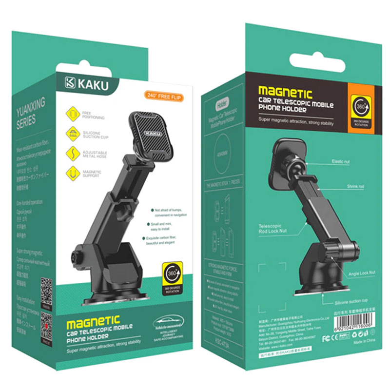 Kaku (KSC-473A) - Suport Auto, cu cleme laterale, montaj Bord, MultiAngle, brat ajustabil, Black