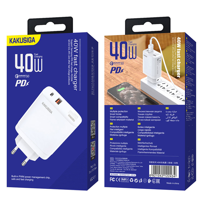 Kaku (KSC-811) - Incarcator Retea, 40W, 1xUSB-C, 1xUSB-A, PD, QC 3.0, White