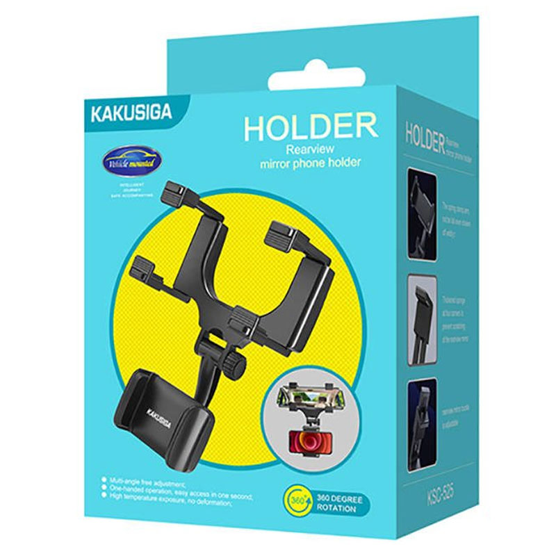 Kaku (KSC-525) - Suport Auto, cu cleme laterale, montaj Oglinda Retrovizoare, MultiAngle, Black