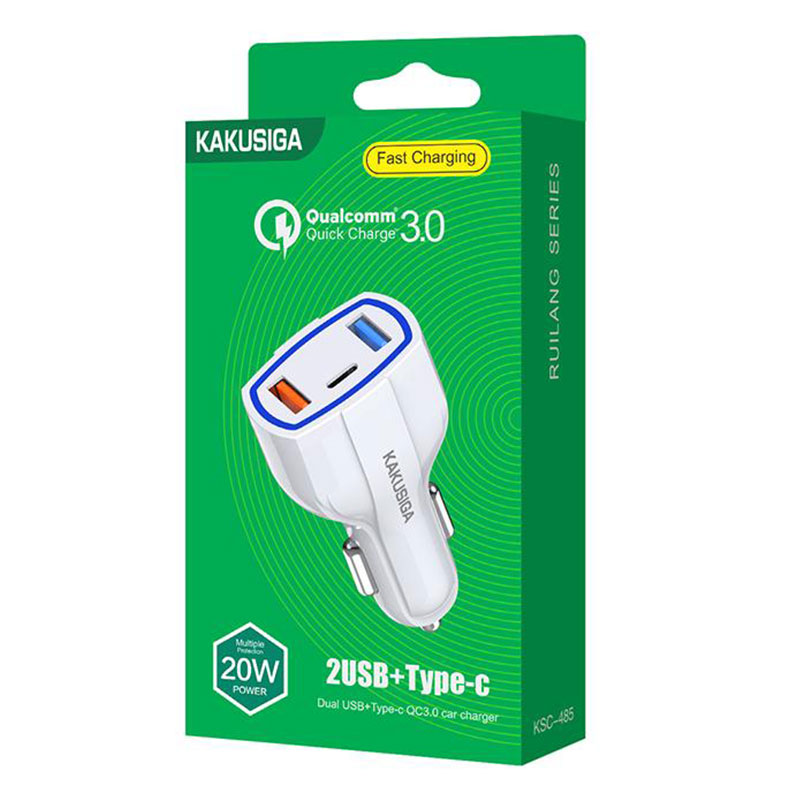 Kaku (KSC-485) - Incarcator Auto, 20W, 1xUSB-C, 2xUSB-A, PD, QC 3.0, White