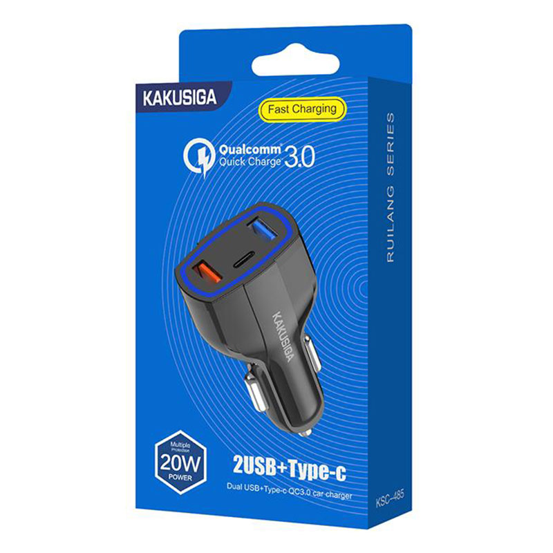 Kaku (KSC-485) - Incarcator Auto, 20W, 1xUSB-C, 2xUSB-A, PD, QC 3.0, Black